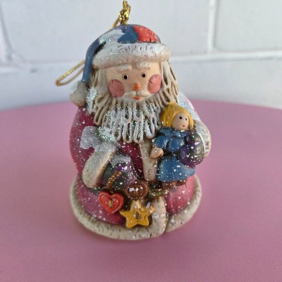 Vintage Christmas Holiday Santa Bell Ceramic Tree Ornament Classic Santa & Toys - Picture 8 of 8